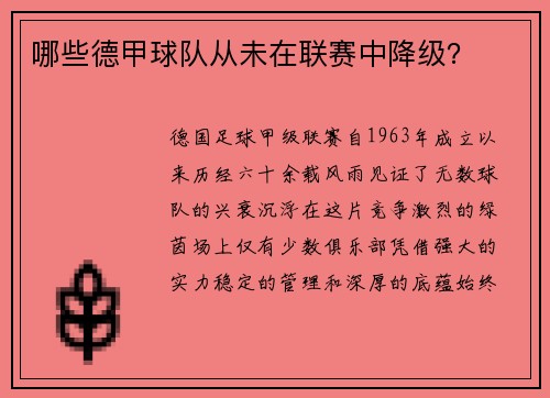 哪些德甲球队从未在联赛中降级？
